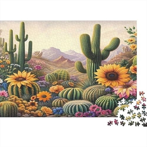 Décor Désert 1000 Pièces Puzzle Cactus pour Adultes Papier Amélioration Confiance Cadeau Fleurs Cactus Jeu Murale 52x38cm/1000pcs