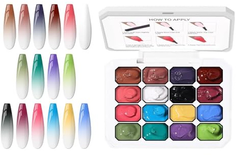 Peinture Gel Pour Ongles Palette 16 Couleurs Dégradé French Patting | Palette de Gel à Peindre pour Débutantes Femmes Filles Maison Salon