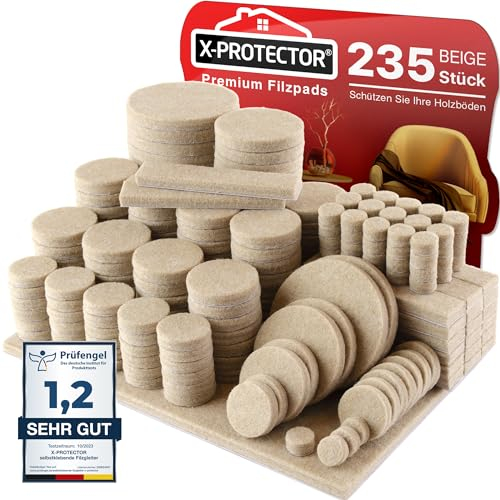 X-Protector Filzgleiter 235 Stück - Prämie Möbelgleiter Beige - Dicker Filz Selbstklebend - Bodenschoner für Stühle - Große Menge an Filzgleiter Selbstklebend - Schützen Sie Ihre Holzfußböden