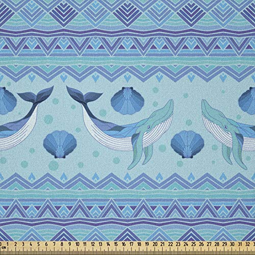 ABAKUHAUS Wal Stoff als Meterware, Ozeanische ethnische Maritime, Microfaser Multi Zweck Dekostoff für Kunsthandwerke, 3M (230x300cm), Türkis Lila Blau