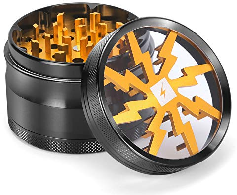 IDEAW Kräutermühle, transparente Abdeckung, tragbare Kräutermühle mit Sieb und magnetischer Oberseite, beste Mühle für die meisten Kräuter, mit Pollenschaber, 63 mm, 4 Schichten, golden