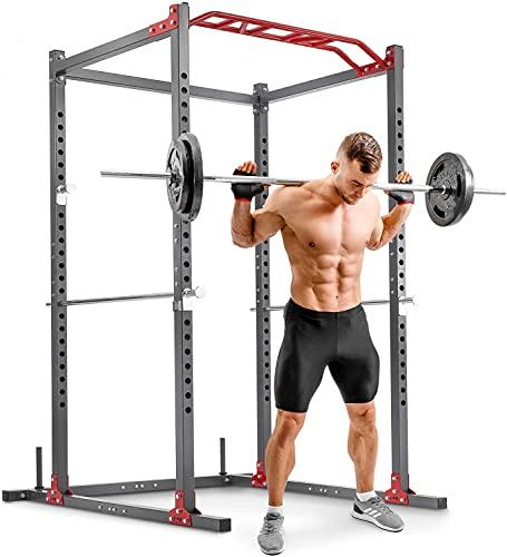 Hop-Sport Power Rack mit Klimmzugstange - Pulverbeschichtetes Stahl Squat Rack - Kraftturm Multipresse 24 Positionen - Power Cage 300kg Belastbarkeit