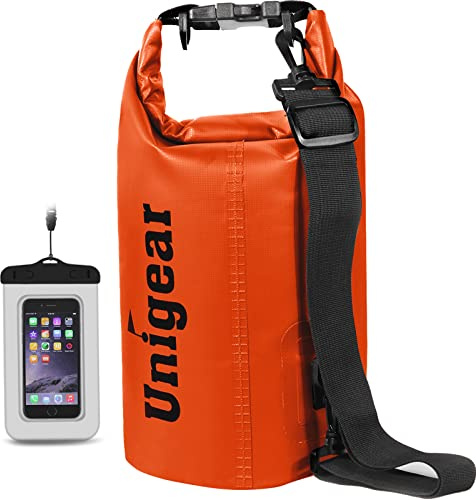 Unigear Dry Bag 2L 5L 10L 20L 30L 40L 55L, wasserdichte Tasche Rucksack SUP | Wasserdichter Beutel, Seesack Packsack mit Handytasche, Waterproof bag für Boot Kajak Angeln Rafting Schwimmen Camping Strand