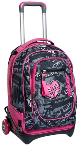 Seven TROLLEY Rucksack mit Trolleyfunktion, 3 in 1, Schulranzen mit Rollen, Abnehmbarer Rucksack, ab 1. Klasse, für Schule, Gymnasium, Reisen&Freizeit, Mädchen&Jungen, rosa, NEW TECH KEEP FLAG