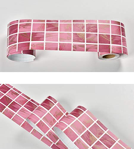 ANGANGAN Tapete bordüre Selbstklebende wasserdichte Rosa Plaid 10X1000CM für Wohnzimmer Badezimmer Schlafzimmer Küche Wanddeko
