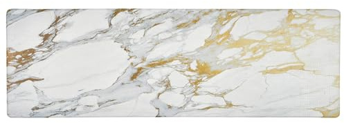 Home Dynamix Cozy Living Modern Marble Runner Anti-Fatigue Kitchen Mat, Non-Slip Floor Mat, Padded Standing Desk Mat, Gold/White, 17.5x55