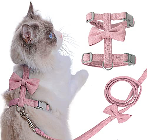 Ddzmz Katzengeschirr und Leine für Spaziergänge, ausbruchsicher, weiches Netzgewebe, atmungsaktiv, verstellbar, für Katzen, Kätzchen, Welpen, Kaninchen, Frettchen, Rosa