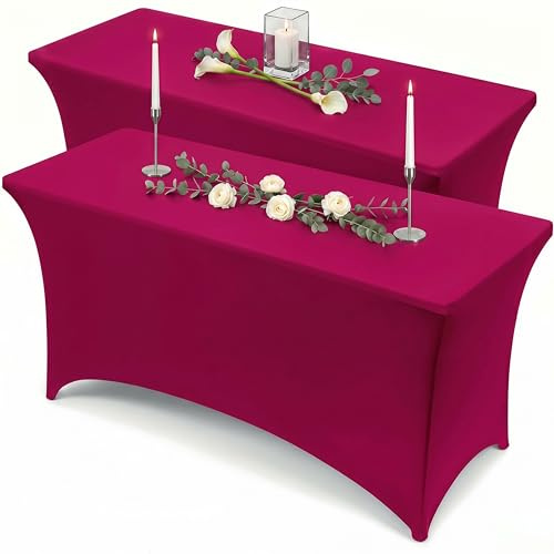 Utopia Kitchen Tovaglia Estensibile [6 Piedi, 183 cm] Copritavolo in Poliestere e Spandex - Lavabile in Lavatrice e Resistente alle Pieghe per Eventi e Feste (Confezione da 2, Fucsia)
