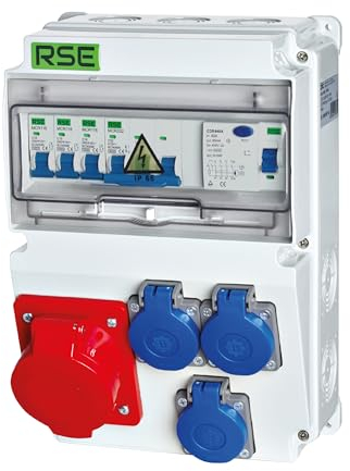 Distributore di corrente da parete, completamente cablato, 32 A, 16 A, 230 V, con contatore CEE IP65, 6. 1 x 32a 3 x 230 V, con LS+FI