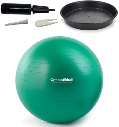 ATC Handels GmbH Gymnastikball Set Ø 45, 55, 65 & 75cm inkl. Stopperschale, Ballpumpe, Ventilöffner und Maßband - Fitness, Therapie und als Sitzball fürs Büro, 75cm, grün