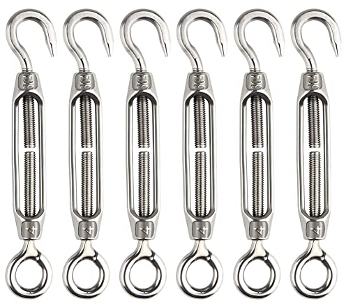 6 Piezas Tensor Cable M4 Tensor Alambre Acero Inoxidable 304 Ajustable Tensor Gancho y Ojo para Tensor Cuerda Cable Acero Cable