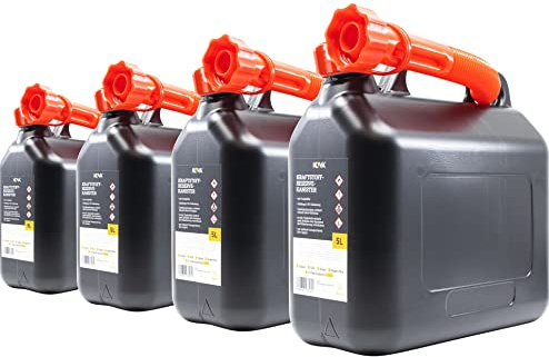 KOVA® 4x 5L Benzinkanister - Kraftstoffkanister mit UN-Zulassung - Praktische Reserve Kanister in Schwarz - Auswahl zwischen 5L, 10L und 20L - Ideal für Benzin, Diesel & Kraftstoff