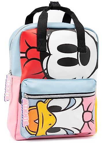 Disney Minnie Mouse Sac à dos pour femmes dames ados enfants | Sac de personnages de canettes Daisy bleu rose | Look cuir polyester avec poignée et sangles réglables