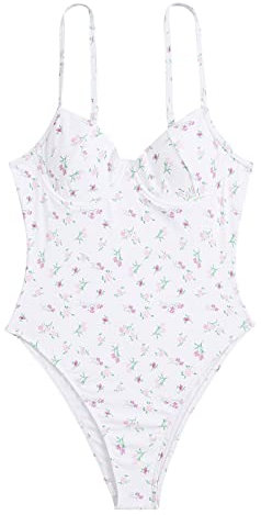 Damen Bademode Push Up Einteiler Floral Sling Badeanzug Schlankheitsgürtel Strand Urlaub Swimwear, B, XL
