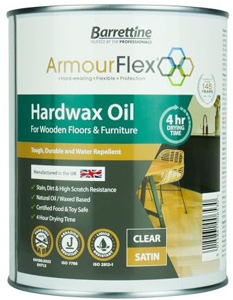 Barrettine Hard Wax Oil (Satin, 1L) - Hardwax Oil for Wooden Floors, Stairs, Kitchen Worktop & Indoor Furniture, Provides High Performance Coating with Natural Finish