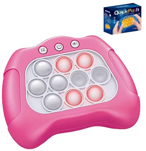 Aionly Quick Push Pop Game Fidget Toy for Kids Light Up Pink | Ages 6-10 Years, Sound Effects, Bubble Puzzle Console, Sensory Play, Handheld Controller, Game Machine, No includ Battery
