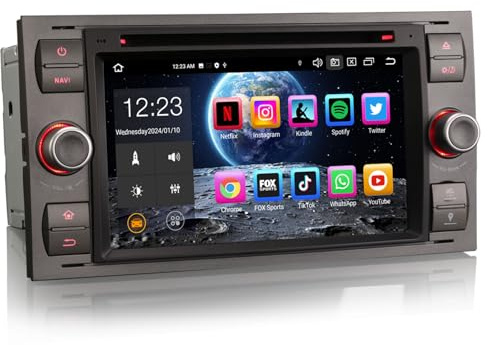 Erisin Android 14 8-Kern 4GB+64GB Autoradio GPS Navi für Ford Focus C/S-Max Galaxy Transit Mondeo Kuga 7 Zoll Bluetooth 5.0 Touchscreen Unterstützt CarPlay Android Auto DAB+ DVD FM Radio DSP WiFi