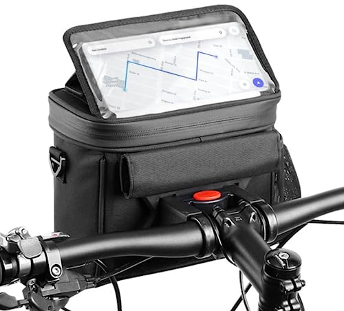 Lenkertasche Fahrrad, 4.5L Fahrradtasche Vorne, Fahrradkorb, Wasserdicht Handyhalterung Fahrrad, Fahrrad Lenkradtasche mit Einstellbar Touchscreen und abnehmbar Schultergurt (Schwarz)