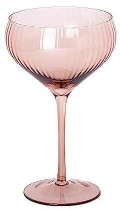 Mary Square 47876 Ribbed Rose Pink 12 ounce Glass Sparkling Champagne Coupe Glass