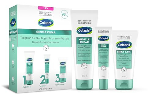 Cetaphil Gentle Clear Blemish Control 3-Step Routine Skincare Kit with Salicylic Acid, Face Cleanser 124ml + Serum 30ml + Moisturiser 89ml