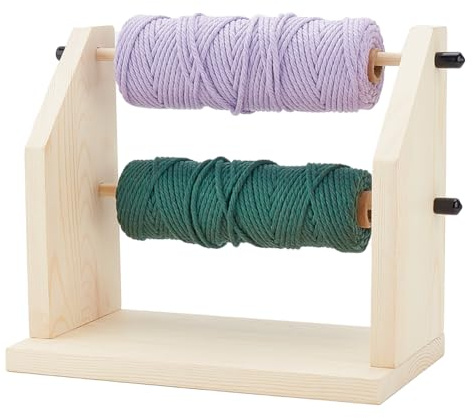 AHANDMAKER Soporte de hilo giratorio doble, dispensador de hilo de madera hecho a mano, alimentador horizontal o dispensador, soporte para hilo, dispensador para ganchillo, suministros de manualidades