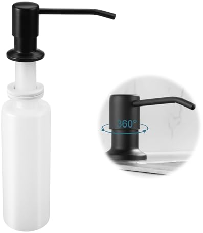 Einbau Seifenspender für Küchenspüle, 350ml Dusche Seifenspender Einbau Küche, Spülmittelspender Küche Einbau Edelstahl mit 360° Rotation Pump, für Home Küche Waschbecken (Schwarz Matt Edelstahl)