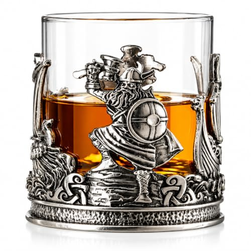 The Wine Savant | Viking & Mythological Pewter Whiskey & Wine Drinking Glasses - 12oz Set of 2 - Water, Rum, Brandy & Scotch Glass, Elegant, Medieval Crystal Cup, Gifts for Men & Women