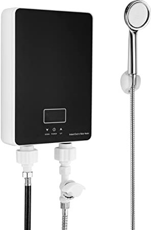 Haitiahote Scaldacqua istantaneo, 6000 W, fino a 55 ℃ Scaldabagno Elettrico, Riscaldamento Istantaneo Riscaldatore Acqua con Pannello LED Touch Control (bianco) Soffione Doccia