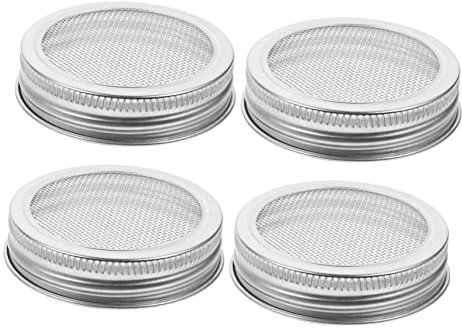 VINTORKY Edelstahlsieb 4 Stück Mason Jar Sprout Deckel Keimdeckel Deckel von Einmachgläsern Einmachglas Sieb Sprossen-Kit Sojasprossen Growkit mit Löchern Krug Brokkoli Bohnensprossen DIY