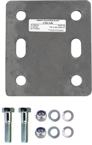 XIMPLIO Universelle Adapterplatte zur Höhenverstellung 3x90+2xM16 der Anhängerkupplung für 2-Loch 90 mm AHK-Bock Flanschkugeln. verzinkt (mit 2xM16 Schraubenset)