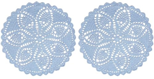 BOMHCS Set di 2 centrini rotondi all'uncinetto, da 25,4 cm a 28 cm, per cucina, tè, caffè, bar, tovagliette, tovagliette fatte a mano (azzurro, 25,4 cm a 28 cm, 2 pezzi)