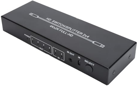 2x4 HDMI Switch, 4K HDMI Splitter, 2 in 4 Out HDMI Video Switcher Selector mit Fernbedienung für Monitore, für PS5, Projektoren, PC TV
