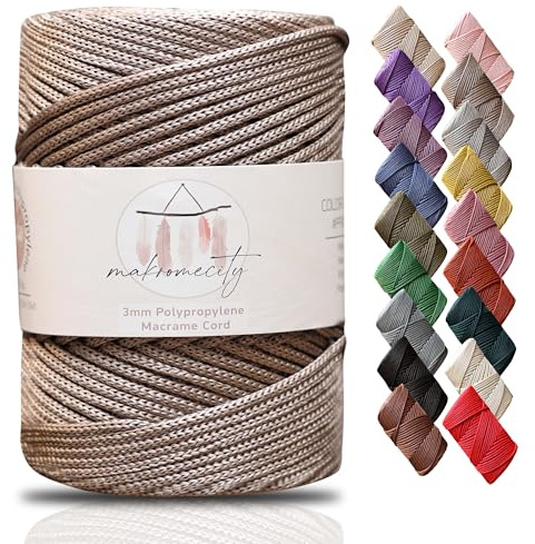 Makromecity Premium Polyester Macrame Cord, 3mm x 131 Yards (394 ft / 120m), Polypropylene, Mink, Macrame Cord for Wall Hangings, Bags, Underplate, Rug, Crochet & Knotting