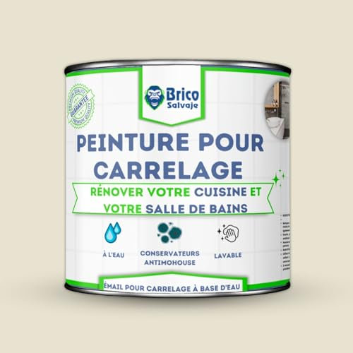 BRICOSALVAJE Peinture carrelage cuisine & salle de bain à l'eau - finition BRILLANTE | Sans sous-couche | Lavable | Haute résistance (Nacre, 4 litres)