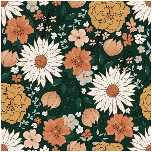 HAOKHOME Vintage Wallpaper Peel and Stick Floral Boho Moody Self Adhesive Wall Paper Removable for Bathroom Contact Paper Green/Terracotta 3m x 44.5cm