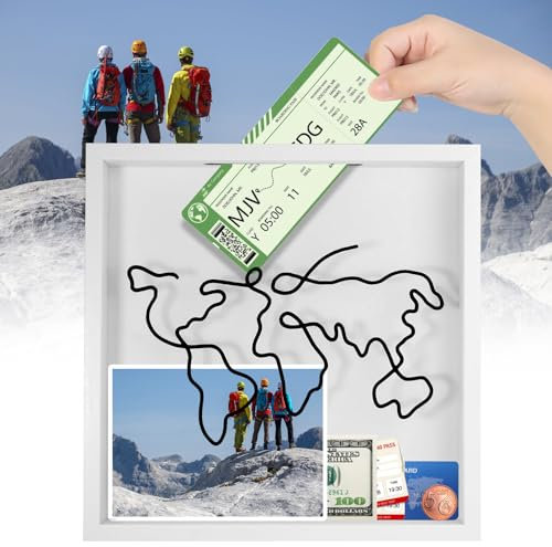 29 x 29cm Scatola Cornice del Archivio Avventura Multifunzionale, Durevole Bianca Scatola dei Ricordi da Viaggio con Slot, Scatola di Ombra Biglietti per Foto Cartolina Monete