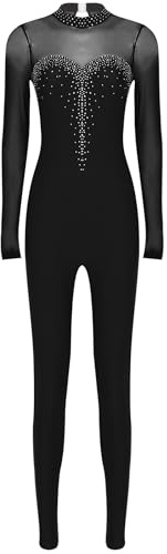 Miutii Damen Ganzkörper Turnanzug Glitzer Gymnastikanzug Langarm Ballettanzug Gymnastik Leotard Trikot Eiskunstlauf Body Sport Overall Jumpsuit