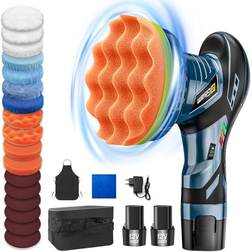 Lucidatrice Auto, Gisam Lucidatrice Rotorbitale Senza Spazzole con con batterie 2*2.0Ah, 6'' 6 Velocità Variabili Max 6000RPM Lucidatrice per Lucidatura Levigatura