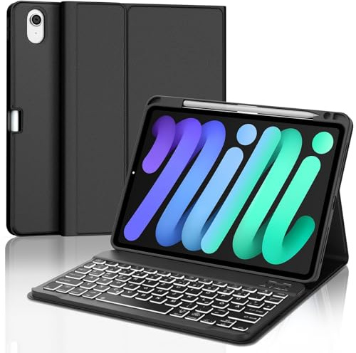 WINCHKING Funda Teclado para iPad Mini 7 2024/iPad Mini 6 2021 8.3 Pulgadas | Iluminación de 7 Colores, Magnético Bluetooth Teclado Funda para iPad Mini 7 8.3 2024, QWERTY Español Ñ, Negro