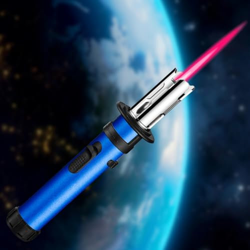 Jetflamme Feuerzeug Küchenfeuerzeug: Verstellbares Gasfeuerzeug mit roter Flamme, Gas Nachfüllbar Sturmfeuerzeug Abschließbar Sturmfeuerzeug für Desserts, Grillen und Backen (Ohne Butangas) (Blau)