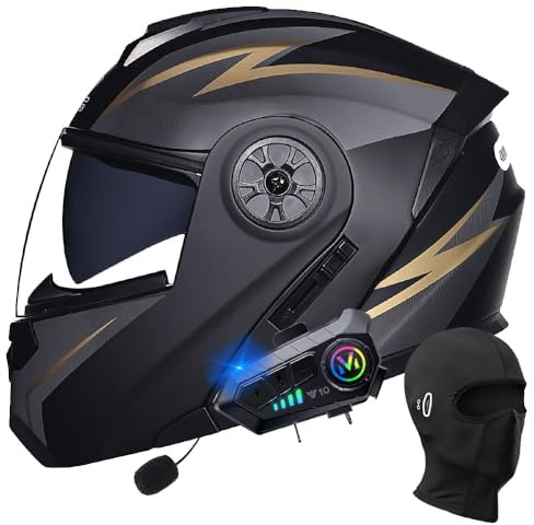 BYGMWEP Klapphelm mit Bluetooth, Integriert Motorradhelm, ECE Zertifiziert Integralhelm mit Doppelvisier, mit Eingebautem Mikrofon für Automatische Reaktion, für Männer und Frauen S~XL