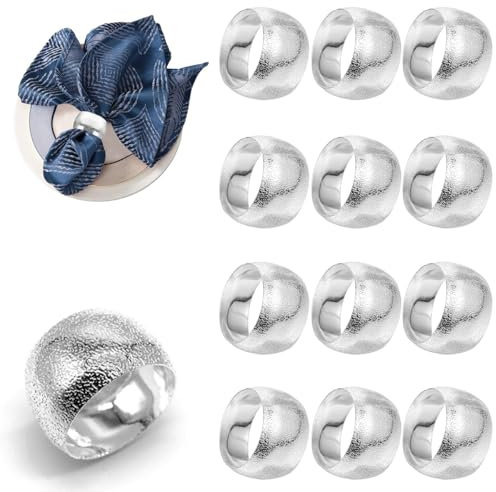 12 Stück Serviettenringe Silber, Metall Servietten Schnallen,Elegante Metall Serviettenring,Serviettenringe Weihnachten,für Weihnachten Thanksgiving Hochzeitsfeier Familienessen (Silber)