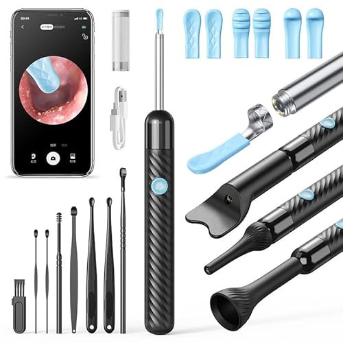 Euakee 4 in 1 Ohrenschmalz Entferner Otoskop, 1080P WIFI IP67 Wasserdicht Ohrreiniger für Erwachsene Kinder, für Gehörgang, Nase, Mund und Hautuntersuchung, Ohrenreiniger für iOS, Android