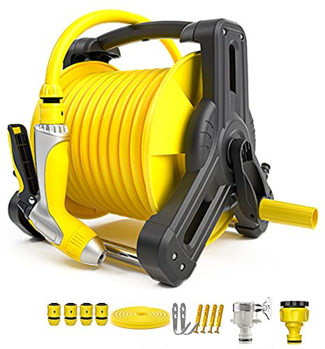 Portable Garden Hose Reel with Hose Nozzle and 15/20/25/30/40M Hose, Free Standing Or Wall Mounted Water Hose Reel Mobile Cart for Garden Watering and Car Washing(Size:40M,Color:A)