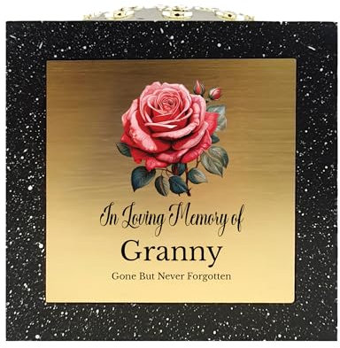 In Loving Memory Of Memorial Rose Bowl Grave Marker Flower Pot Vase With Rose Design Mammy Daddy Nan & Lots More Black/Gold (UV PRINTED) (Granny)