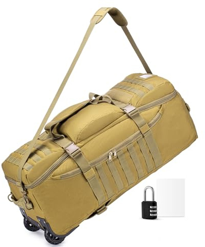 SUCIKORIO Borsone da Viaggio Con Ruote, Impermeabile 3 In 1 Militare Zaino da Viaggio Aereo Bagaglio a Mano con Lucchetto Combinazione 3 Cifre Grande 85L XL Trekking Borsa da Viaggio Unisex Weekender
