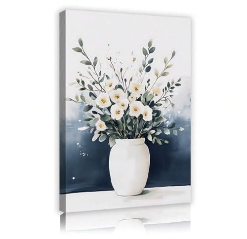 XINBAO Weiße Blume Leinwand Wandkunst Frische und natürliche Dekoration Poster Bilder Blumenstrauß in Vase Gemälde Kunstdrucke 30x45cm Rahmenlos