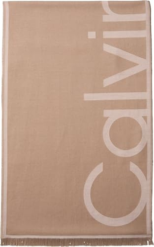 Calvin Klein Donna Sciarpa Jacquard Stole con Logo Oversize, Marrone (Desert Taupe/Nacreous Clouds), Taglia Unica