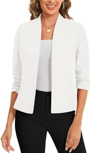 MINTLIMIT White Ladies Open Front Cardigan 3/4 Sleeve Blazers Outerwear Washable Night Out (White M)