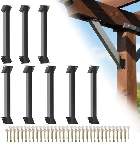 PakaLife Pergola Brackets for Brace,Outdoor Pergola Kit for patios,Canopies, gazebos ,pergolas&Tree House,Corner Bracket with Angle Iron for Wood Gazebo (8)